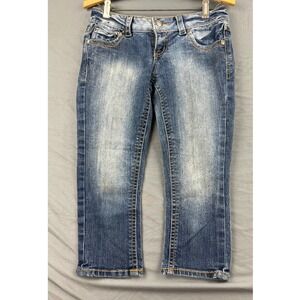 Paris Blue Capri Jeans Womens 3 Medium Wash Low Rise Studded Stretch Denim Good